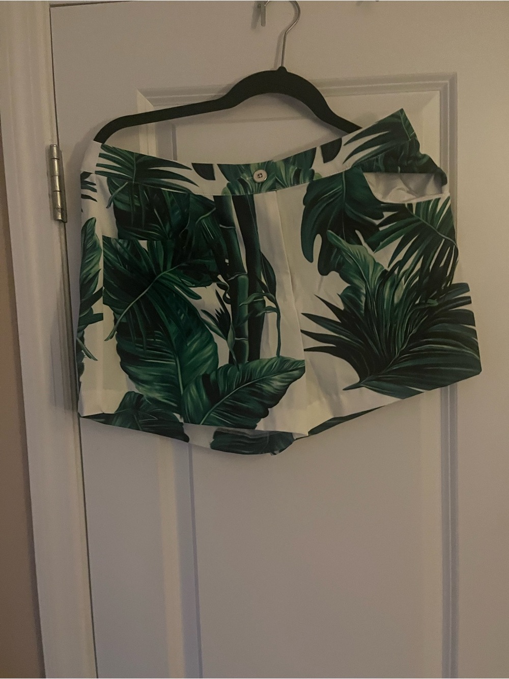 Tropical Leaf Print High-Waist Shorts - Green & White